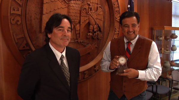 Mr. Quackenbush presenting Mew Mexico Governor Bill Richardson with Duke City DocFest’s 2010 Humanitarian Award